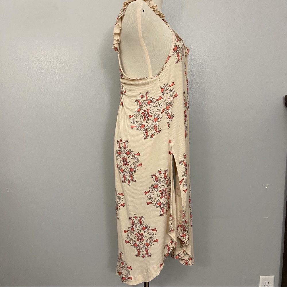 Free People Cream Orange Paisley Tunic Ruffle Top - Picture 2 of 8
